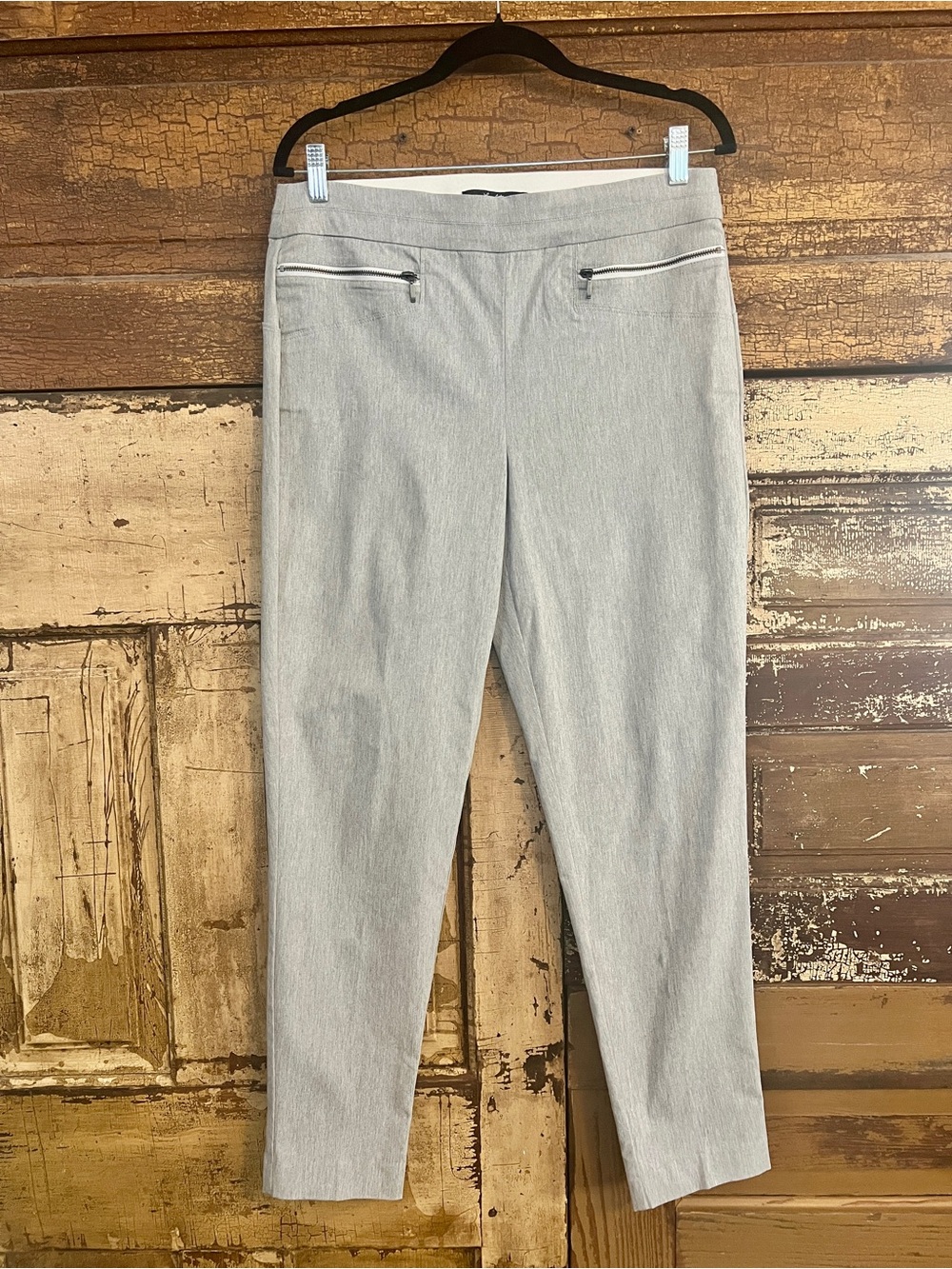 Leighton Light Gray Slim Ankle Pants | Business Casual Career Trousers | Size L